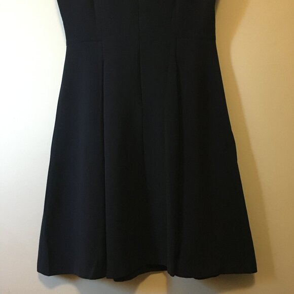 NWT H&M Dark Navy Blue Fit & Flare Pleated Cap Sleeve Dress - Picture 7 of 16